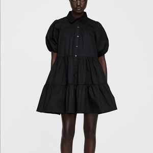 WORN ONCE! Zara Button Down Flounce Mini Dress in Black. Size M.